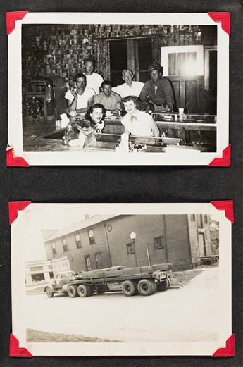 (TRUCKING--INDIANA) A charming and neatly compiled album with over 65 photographs chronicling a roadside diner and the truckers passing